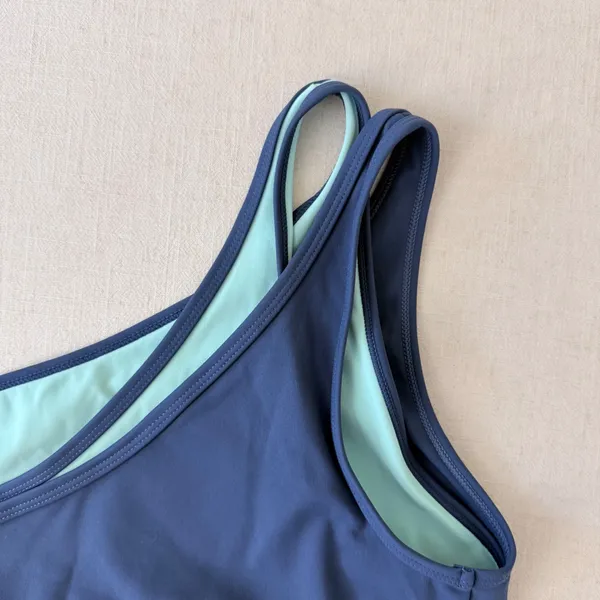 Fourlaps Sports Bra Womens Medium Navy Blue One Shoulder Double Strap Activewear - Image 7