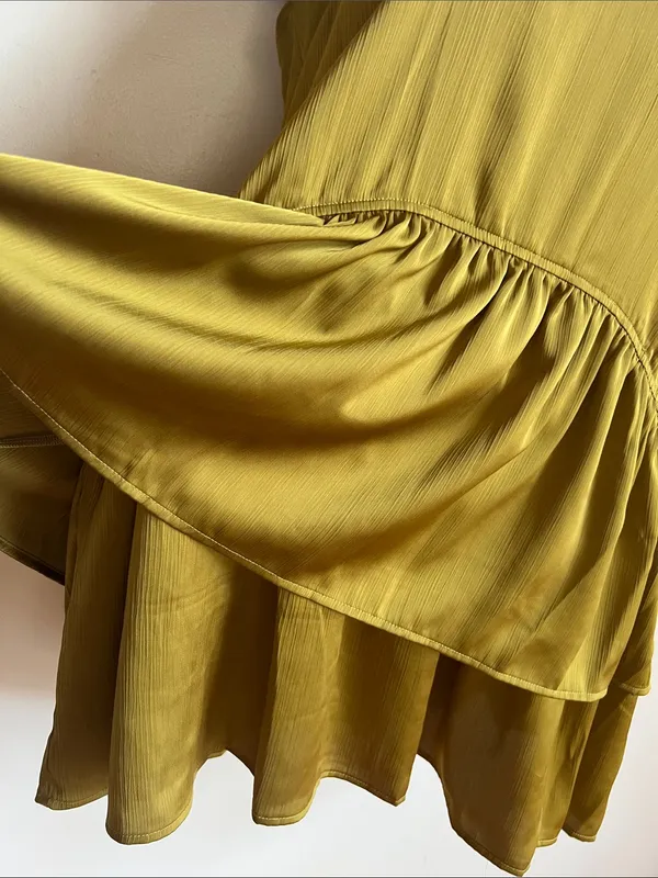 Mini ruffle Dress with Statement Shoulder Bows 20s style flapper NWT chartreuse Green Size 16 - Image 5