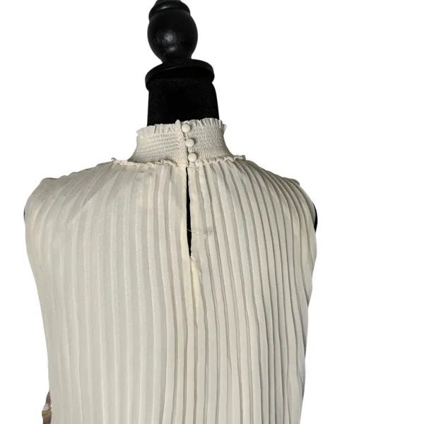 Nanette Lepore Pleated Mock Neck Blouse Ivory Sleeveless Top Womens M Read - Image 8