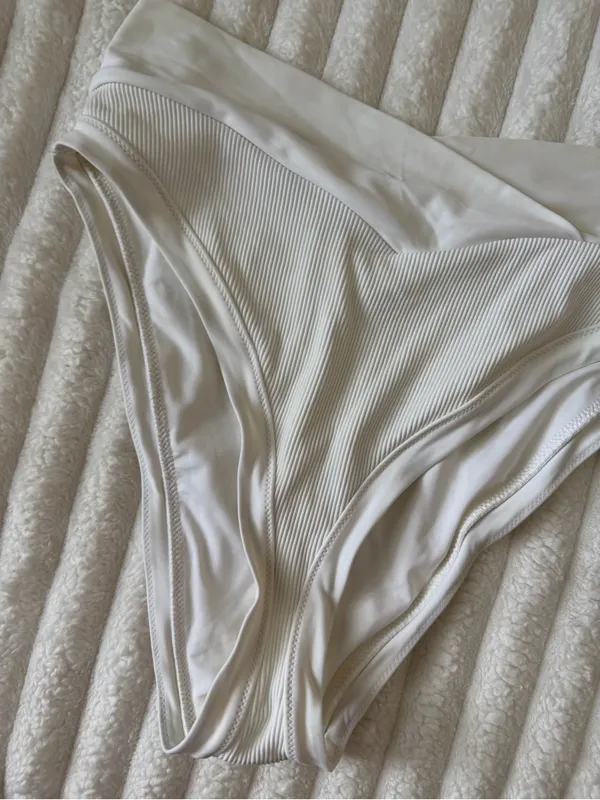 aerie White Ribbed High-Cut cheeky Bikini Bottom - Image 3