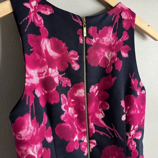 Eliza J Floral Fit & Flare Dress Navy Pink Belted Sleeveless Size 4 - Image 9