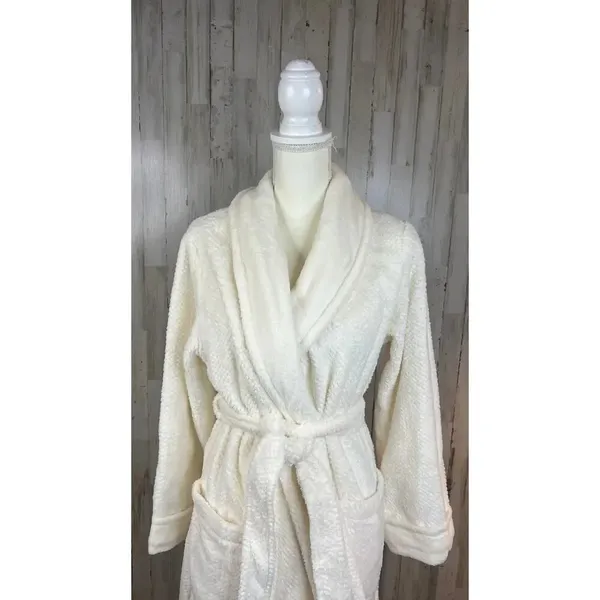 ULTA‎ Women's S/M Fluffy White Bathrobe Tie Wrap Shawl Collar Soft Pockets - Image 2