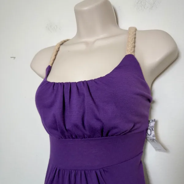 NEW y2k Bongo Women Milkmaid Maxi Dress Purple‎ Braided Macrame Racerback Floral - Image 11