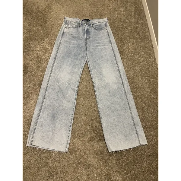 Veronica Beard Taylor Relaxed Wide Leg Pale Stone Jeans High Rise Raw Hem Sz 29 - Image 3