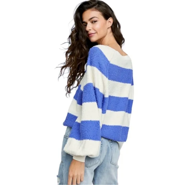 Free People Found My Friend Slouchy Striped Textured Sweater Purple Cream S - Image 2