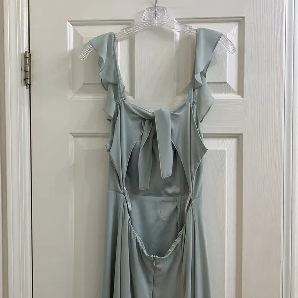 Bhldn Diana Sage green mint gown ruffle slit med - Image 11
