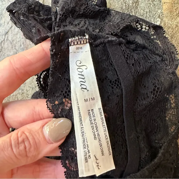 Soma Bralette Lace Racerback Women’s Size Medium Black Intimates Chic - Image 5