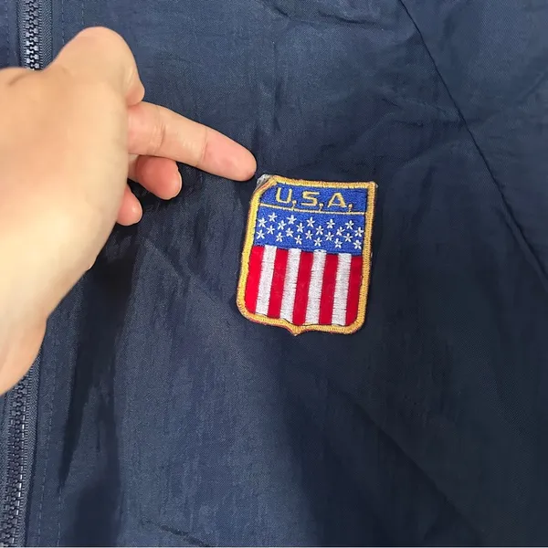 Navy White Jacket USA Patch America 4th of July Patriotic Windbreaker Retro - Image 2