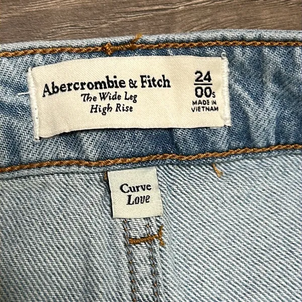 Abercrombie & Fitch Wide Leg High Rise Curve Love Blue Jeans Size 24 - Image 14