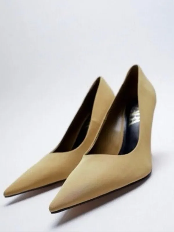 Zara NWT‎ Women’s Pointed Toe High Heels Pumps in Light Tan Size 7.5 - Image 11