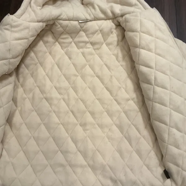 Comfrt Quilted Lining Zip Up Hoodie Cream Oversized Heavyweight Jacket 2XL New - Image 5