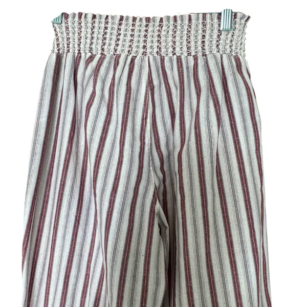 Ci Sono Linen Wide Leg Striped Pants Large Smocked Waist‎ Coastal Nautical Beachy Summer - Image 7