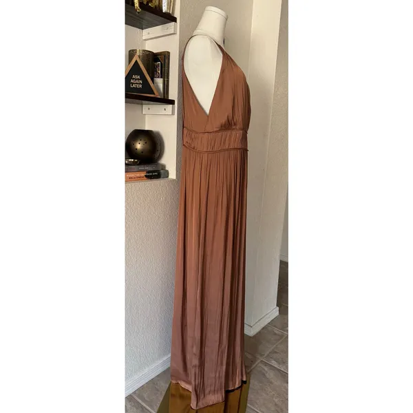 Mango Flowy Wide Leg Halter Jumpsuit With Pleated Details in Copper Size Large - Image 5