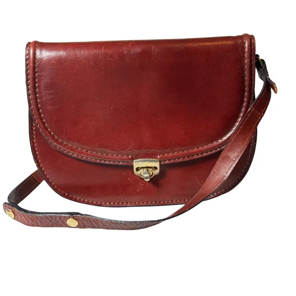 Maca Oxblood Leather Saddle Bag Crossbody Turn Lock Made in Italy Vintage - Image 3