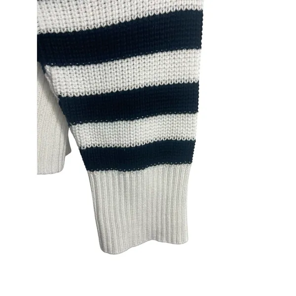 Quince Organic Cotton Striped Turtleneck Sweater Ivory Black Oversized XL - Image 5