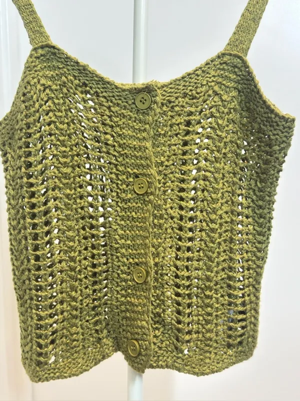 Cider Olive Crochet Button-Front V-Neck Sweater Tank - Image 3