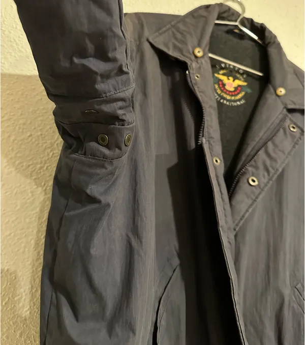 Vintage Aviator Dark Navy Blue Bomber Jacket - Image 7