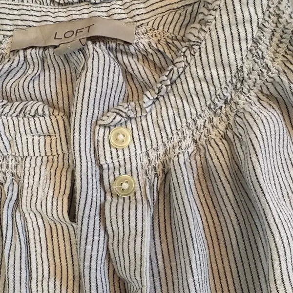 LOFT Blue Striped Ruffle Collar Button Down Coastal Blouse M - Image 3