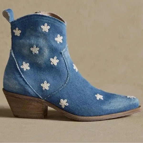 NEW Sundance Western Sojourner Boots Women’s 38 8 Denim Cowgirl Boho Made Italy - Image 2