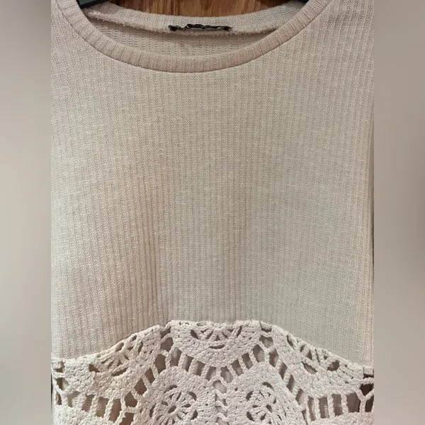 ZARA Beige Ecru Crocheted‎ Long Sleeve Sweater Sweatshirt Top Shirt Size Small - Image 11