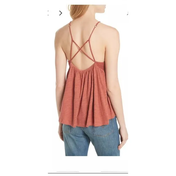Free People Road Trip Tank Top Womens XS Brown Crochet‎ Halter Open Back Peplum - Image 3