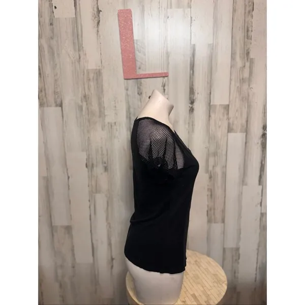 Xhilaration Black Mesh Sleeve Tee Top | Size Large - Image 5