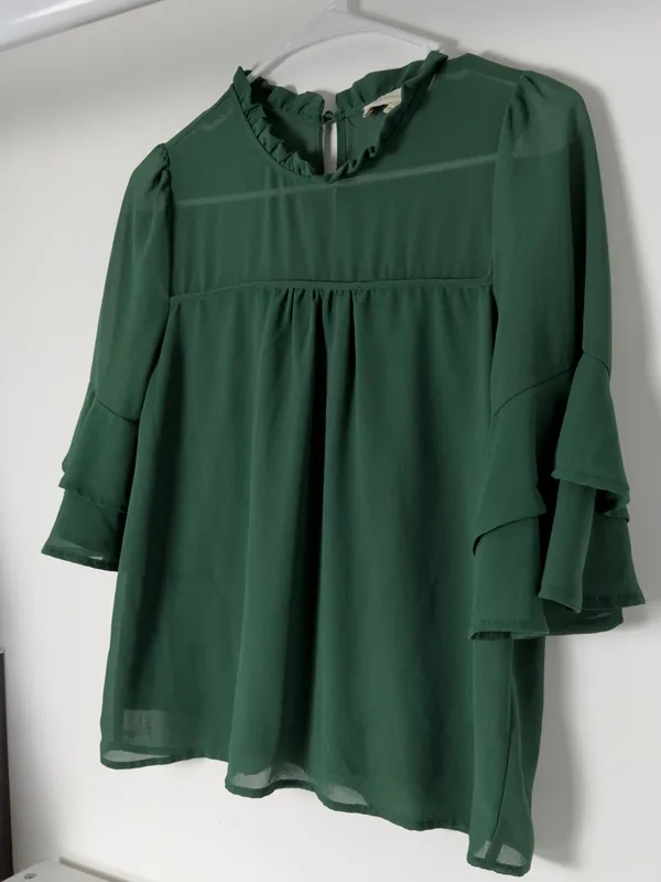 Ruffled Yoke Peasant Blouse in Forest Green - Image 3