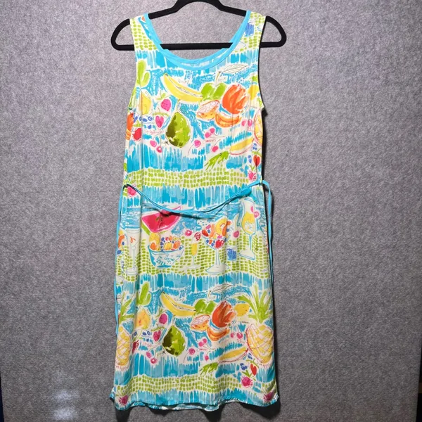Weekend‎ Clothes Line Fruit Print Rayon Sleeveless Dress Small Blue Summer - Image 8