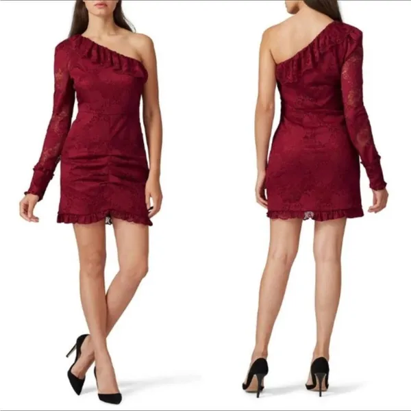 Alexis llana One Shoulder Ruffle Lace Bodycon Mini Dress S - Image 2
