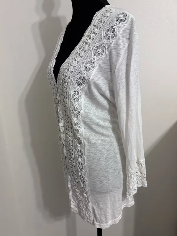Saks Fifth Avenue women’s white crochet tunic size Large romantic cottagecore - Image 4