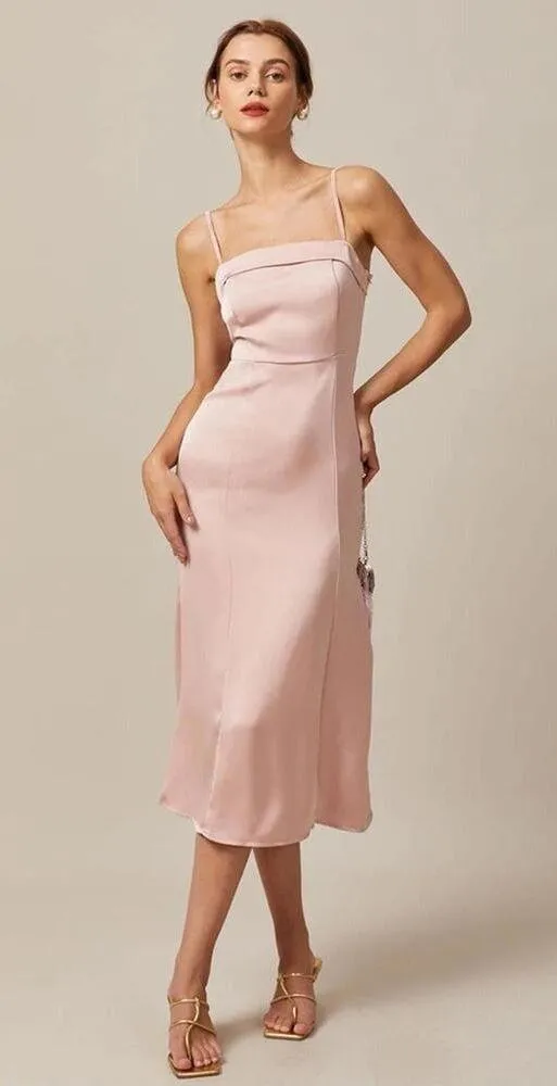 RIHOAS The Pink Bodycon Satin Cami Midi Dress XS - Image 2