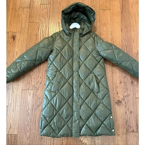 Sam Edelman olive green diamond quilted longer puffer jacket m - Image 10