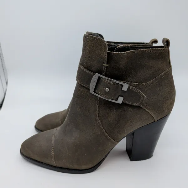 Donald Pliner Sage‎ Suede Buckle Ankle Boots Women's 9.5M Olive Brown Block Heel - Image 2