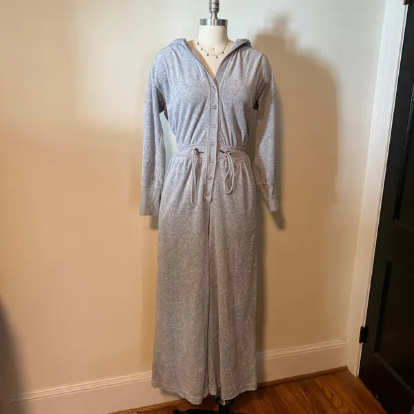 Anthropologie Grey Velour Lounge Jumpsuit - Image 3
