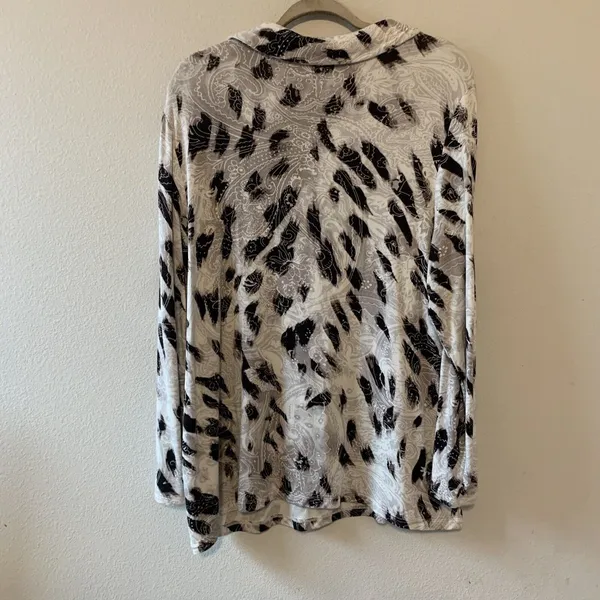Chico's Womens Size Large Multicolor Printed Long Sleeve Stretch Blouse Top - Image 3