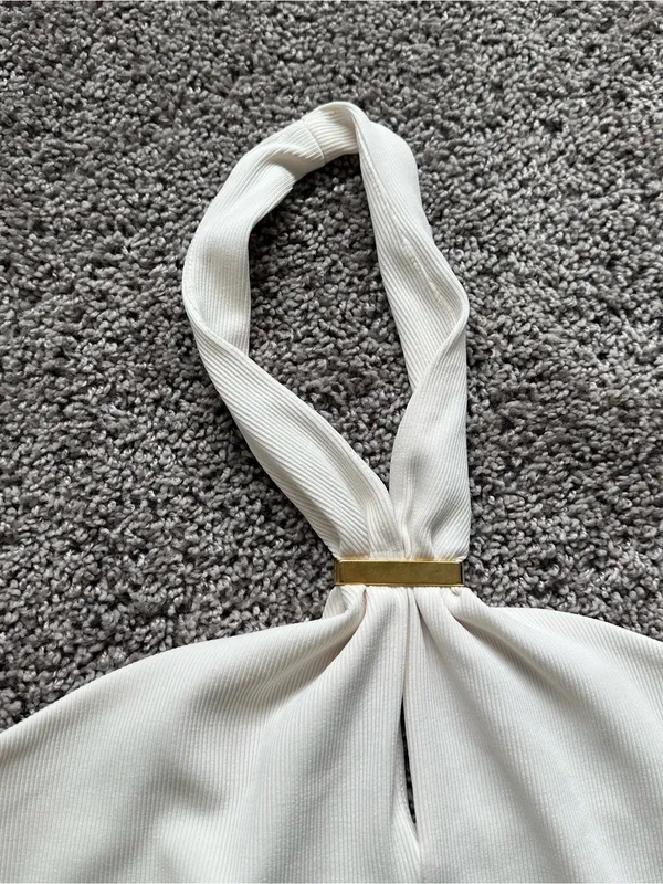 Mango Cream Halter Top with Gold Bar - Image 3