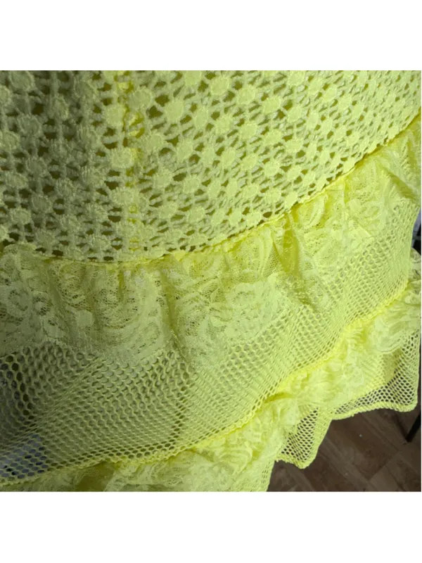 Simplee Apparel Retro rare neon mini dress mesh lace off shoulder cosplay pollypocket dollcore S - Image 13