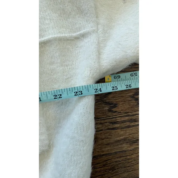 SHACI BLUE Ivory Fuzzy Trucker Sweater Jacket Oversized Distressed S Small 2655 - Image 10