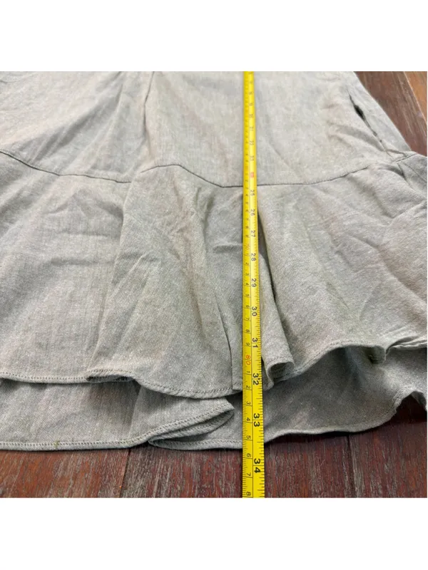 Tuckernuck Sage Green Linen Look 100% Cotton Drop Waist Ruffle Hem Shirt Dress S - Image 12