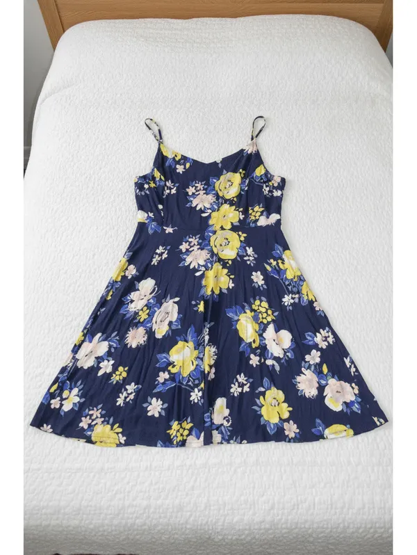 Old Navy Womens XL Navy Floral Smocked Sundress Adjustable Strap Summer Dress - Image 4