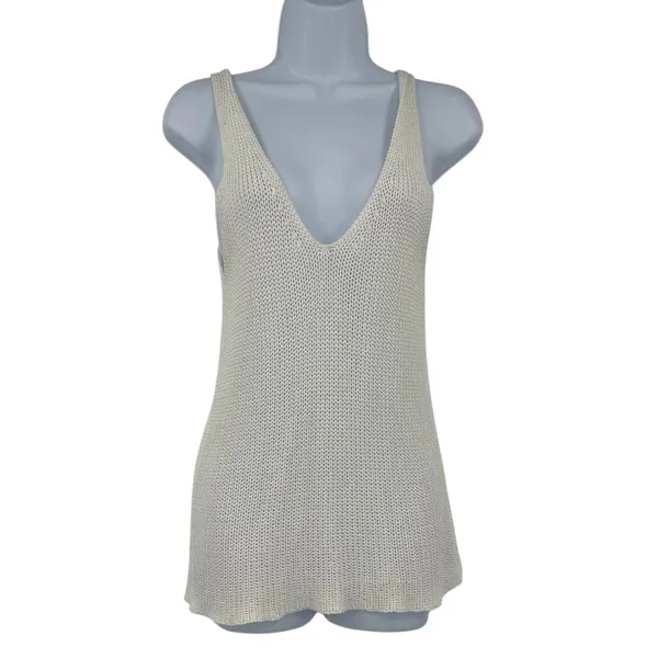 Newbury Kustom Open Knit Sleeveless Sweater Sz M Coastal Boho Summer Deep V - Image 2
