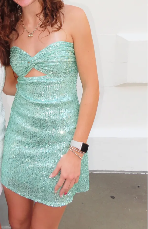 Hello Molly SPARKLES FLYING SEQUINS MINI DRESS SAGE - Image 2