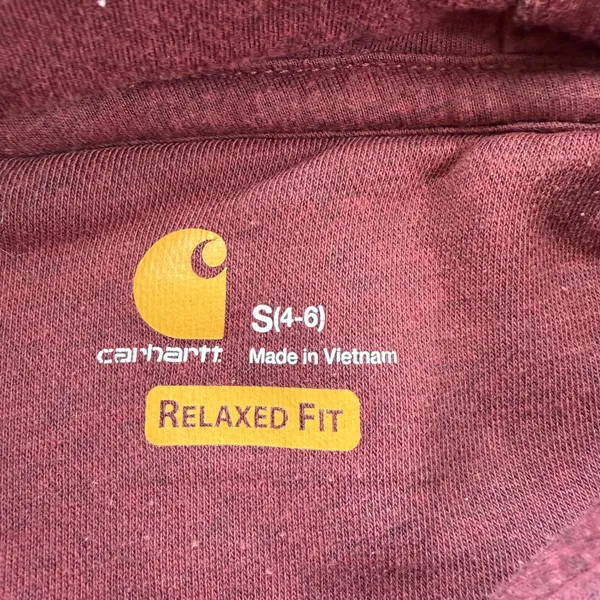 Carhartt Womens Relaxed Fit Hoodie Burgundy Sleeve Logo Sweatshirt 102791 S 4-6 - Image 4