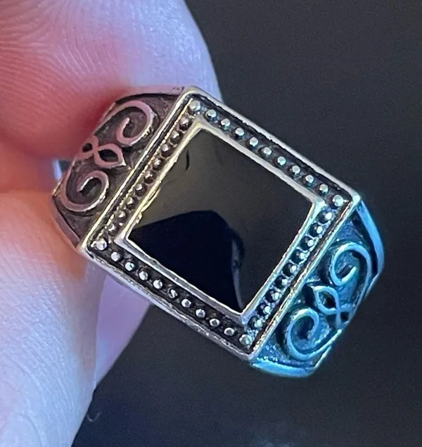 Vintage antique silver plated obsidian ring size 7.5 - Image 8