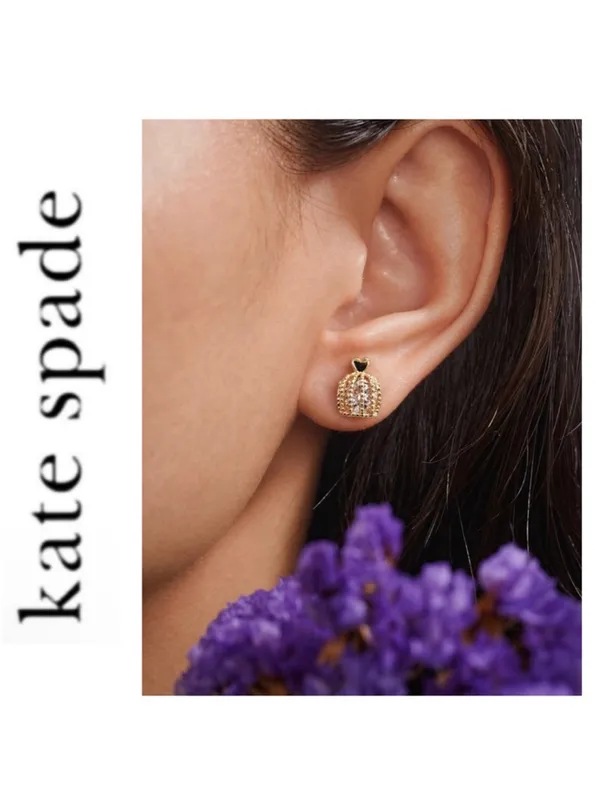 NWT Kate Spade Cubic Zirconia Gold Plated Bird Cage Stud Earrings - Image 2