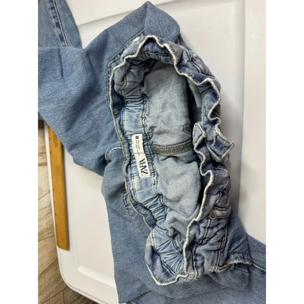 ZARA High‎ Waisted Denim Jeans Paperbag Waist Straight Leg Women S - Image 5