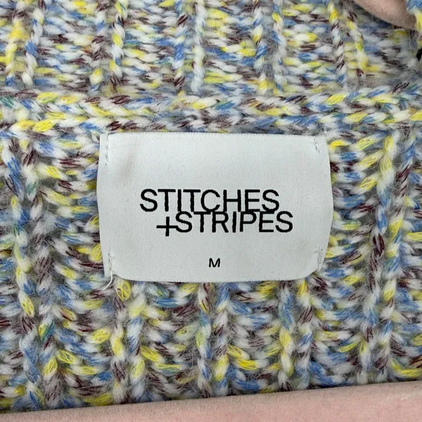 Stitches‎ + Stripes Womens Chunky Knit Cardigan Sweater Blue Yellow M Slouchy - Image 4