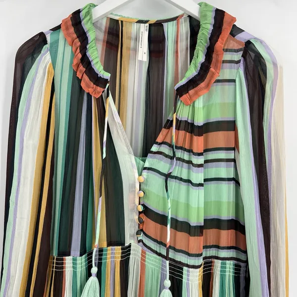Anthropologie The Marais Printed Striped Chiffon Maxi‎ Dress Size XS Boho Chic - Image 5