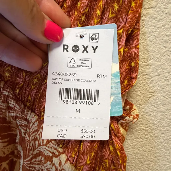 NWT Roxy Ray Of Sunshine Cover Up Beach Sundress Dress Rust Multi Medium - Image 9