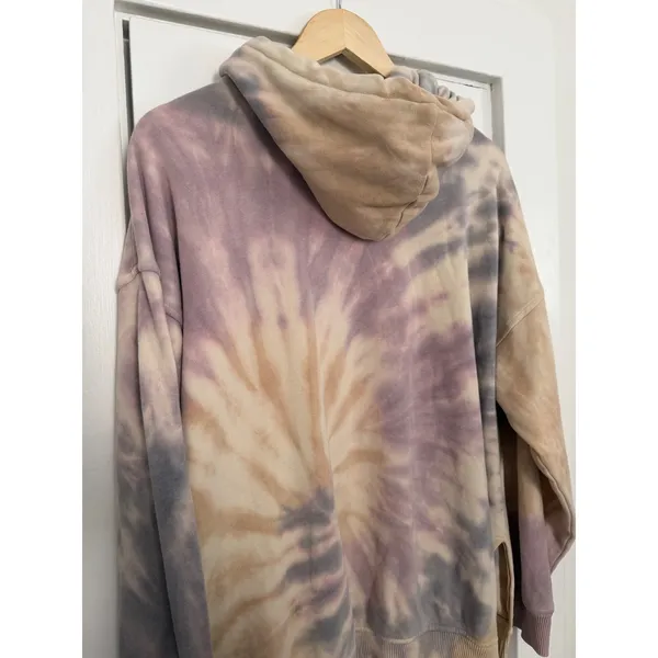 American Eagle Women Tie Dye Oversized Hoodie Purple Tan Side Slit Sweatshirt XS - Image 8